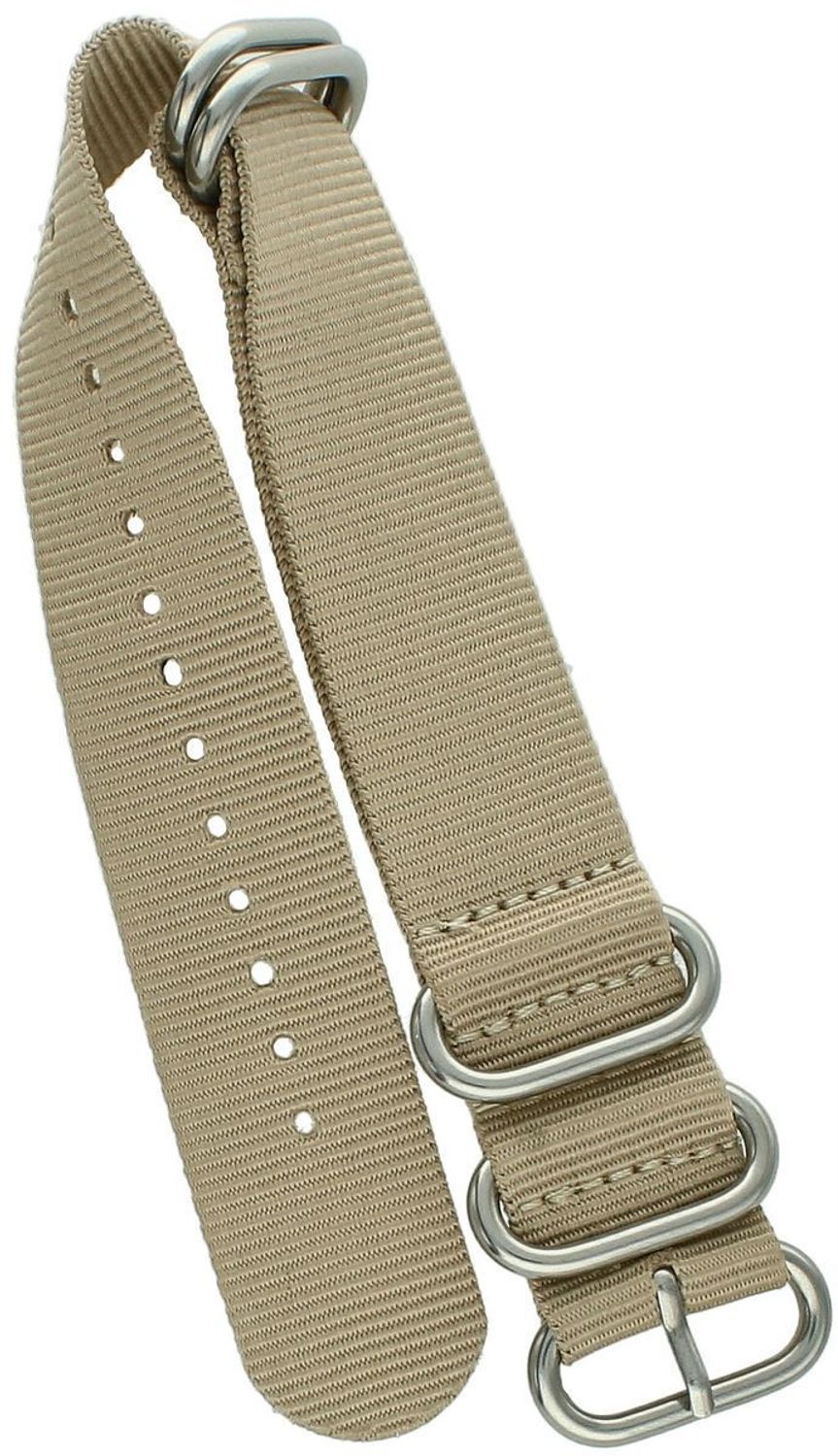 Stylowy pasek do zegarka NATO 042 w odcieniu beżowym. Parciany materiał, długość 26 cm, szerokość 22 mm, stalowa sprzączka w srebrnym kolorze. Idealny do codziennych i formalnych stylizacji.2.jpg